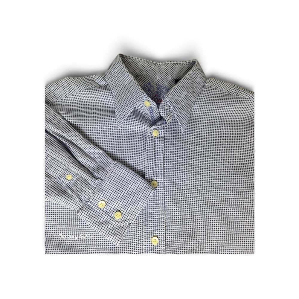 Robert Graham Mens Blue White Micro Houndstooth Long Sleeve Button Down Shirt L